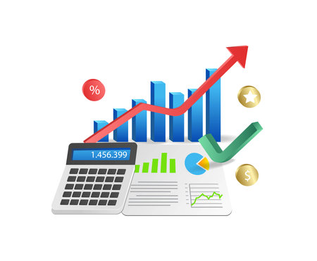 calculator and business report, vector illustration graphicのイラスト素材