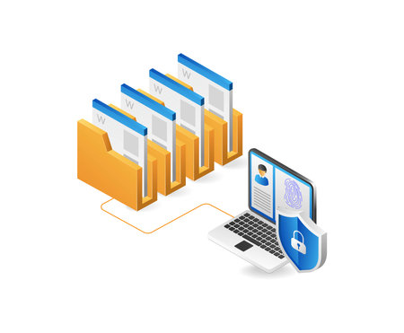 Data protection isometric concept. Cloud computing and data security. Vector illustrationのイラスト素材