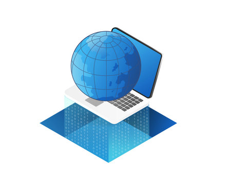 Laptop and globe on a white background. Isometric vector illustration.のイラスト素材