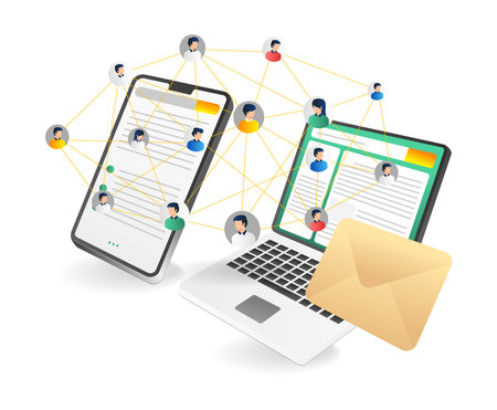 Vector illustration of a group of people connected to a mobile phone.のイラスト素材