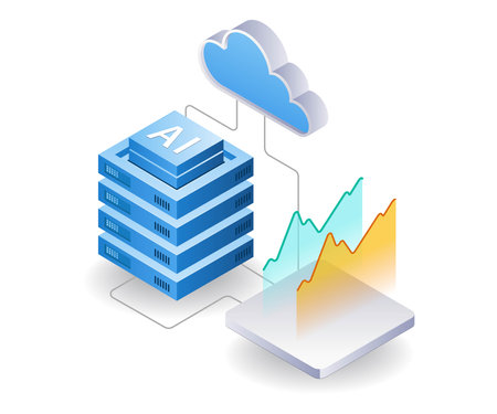 Artificial intelligence server data analysis, flat isometric 3d illustrationのイラスト素材