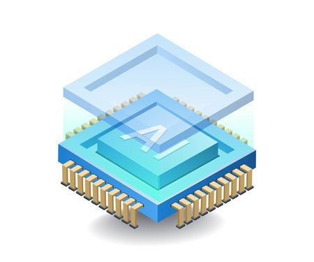 Artificial intelligence technology in chips concept, flat isometric 3d illustrationのイラスト素材