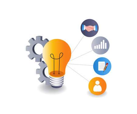 Business development idea network flat isometric 3d illustrationのイラスト素材