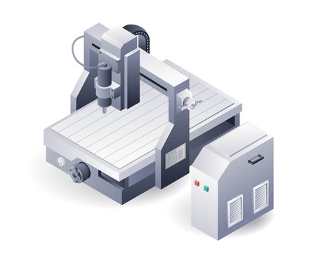 Automatic cutting cnc lathe machine, isometric plate 3d illustrationのイラスト素材
