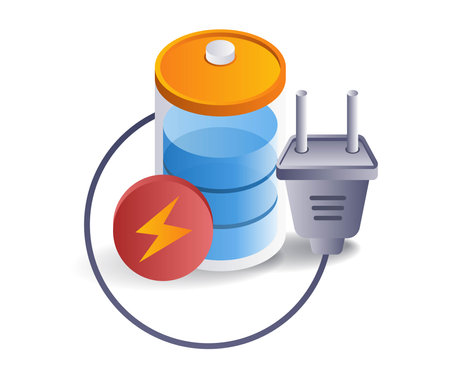 Energy Battery charging concept flat isometric 3d illustrationのイラスト素材