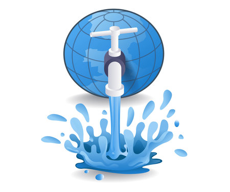 Faucet releases water from the earth, flat isometric 3d illustrationのイラスト素材