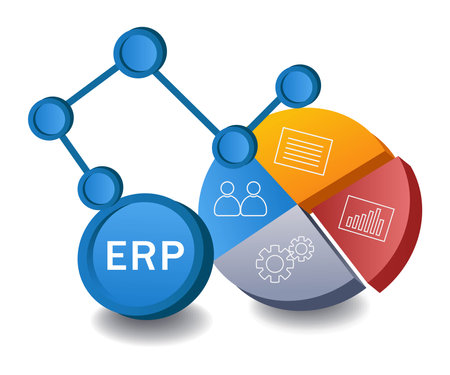 ERP business infographic flat isometric 3d illustrationのイラスト素材