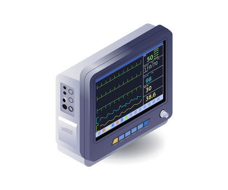 Medical equipment patient monitor flat isometric illustrationのイラスト素材