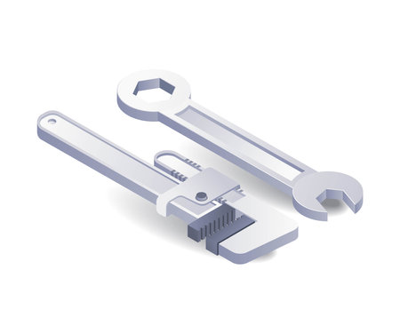 Pipe wrench and wrench set flat isometric 3d illustrationのイラスト素材