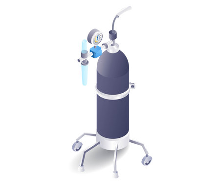 Medical equipment patient oxygen gas cylinder flat isometric illustrationのイラスト素材
