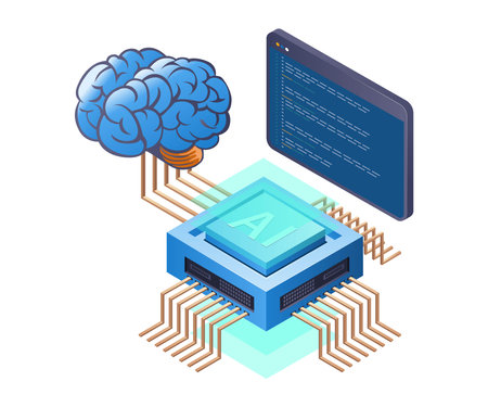 Programmer system analyst artificial intelligence management flat isometric 3d illustration