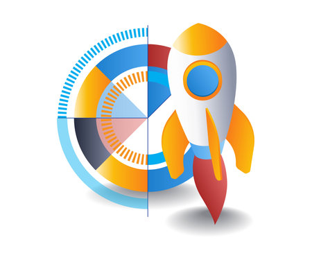 Radar travel rocket starup new product process flat isometric 3d illustrationのイラスト素材