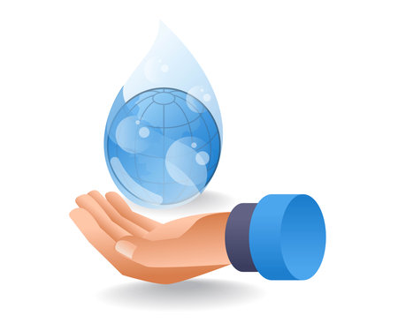 Spring water falling into hand, flat isometric 3d illustrationのイラスト素材