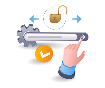 Unlocking internet search engine concept, flat isometric 3d illustrationのイラスト素材