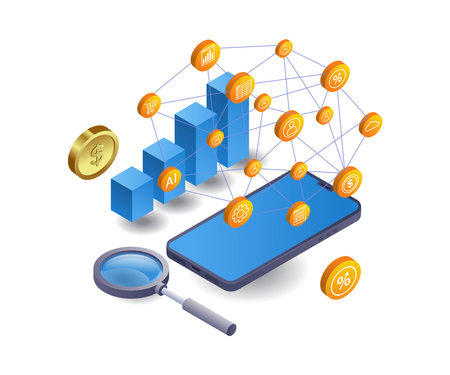 Business development network infographics flat isometric 3d illustrationのイラスト素材