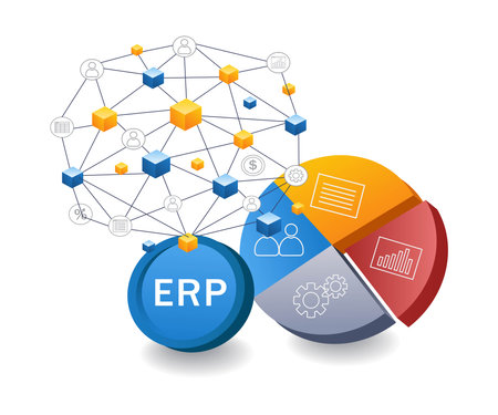 Business ERP analysis network infographic 3d illustration flat isometricのイラスト素材