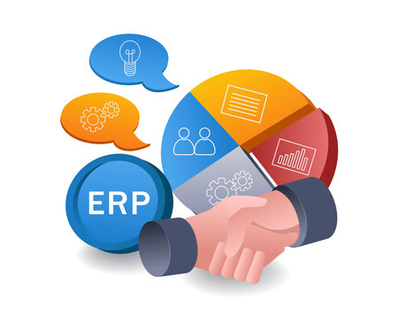 Business ERP collaboration infographic 3d flat isometric illustrationのイラスト素材