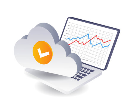 Cloud server analysis technology infographics flat isometric 3d illustrationのイラスト素材