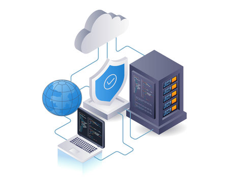 Cloud server security analyst, infographic 3d illustration flat isometricのイラスト素材