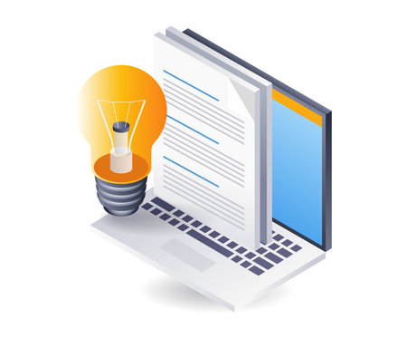 Content business article data ideas, infographics flat isometric 3d illustrationのイラスト素材