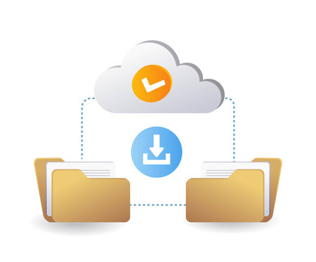 Download upload cloud server data transfer, infographic 3d flat isometric illustrationのイラスト素材