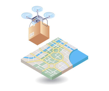 Drone with location map, flat isometric 3d illustration infographicのイラスト素材