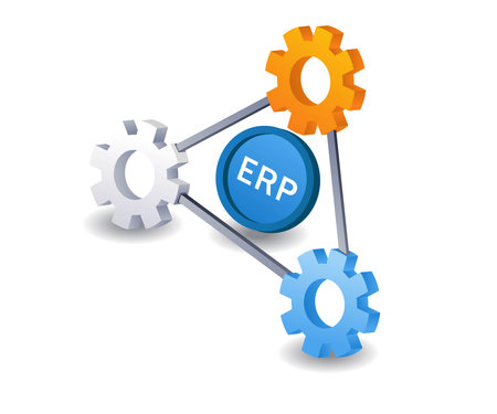 ERP business application symbol infographic 3d illustration flat isometricのイラスト素材