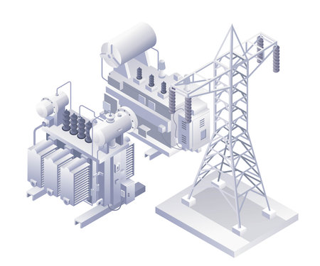 High pressure electrical equipment technology infographic 3d illustration flat isometricのイラスト素材
