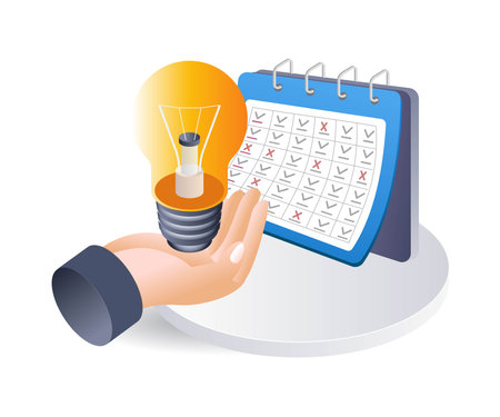Idea calendar business plan technology infographic illustration 3d flat isometricのイラスト素材