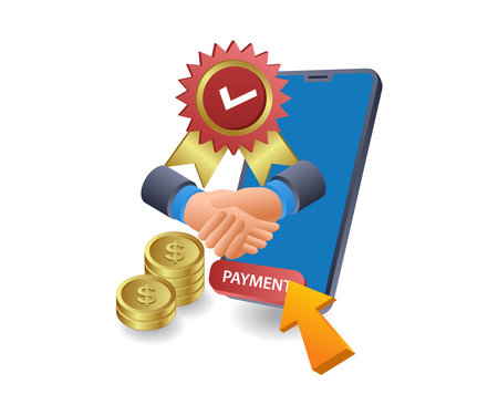 Online purchase transactions technology infographics flat isometric 3d illustrationのイラスト素材