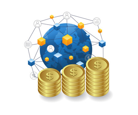 World business network infographics flat isometric 3d illustrationのイラスト素材