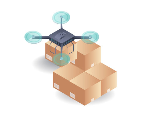 Drone Delivery for Package Shipping isometric illustrationのイラスト素材