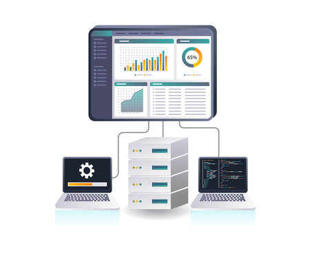 Analysis of server computer technology flat illustrationのイラスト素材
