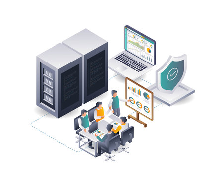 The team is analyzing data from the cloud serverのイラスト素材