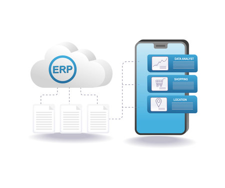 ERP cloud server business data smartphone applicationのイラスト素材