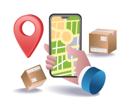 Smartphone application map shows the location of the delivery personのイラスト素材