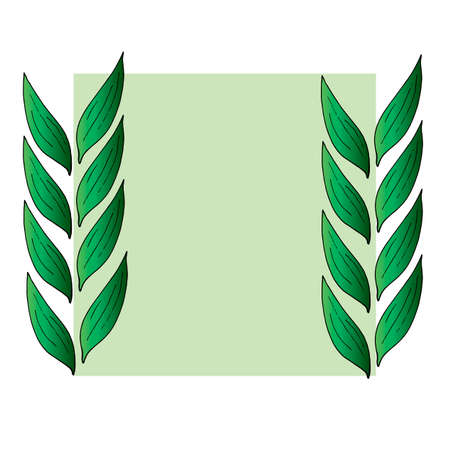 Green square frame with green leaves. Vector on white background for your design.のイラスト素材