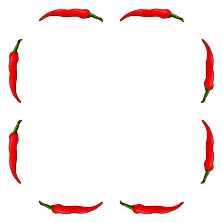 Square frame of chili peppers on white background. Isolated frame for your design.のイラスト素材