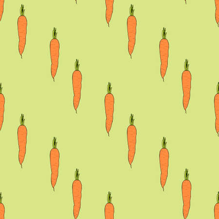 Seamless pattern with vertical cozy carrots on light green background. Endless background of...