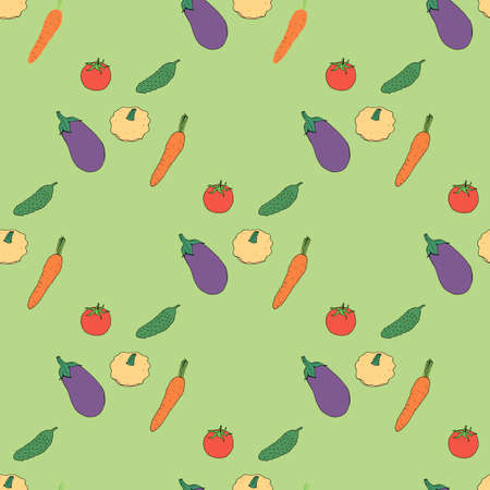 Seamless background with tomato, eggplant, squish, cucumber, carrot. Endless pattern of fresh...