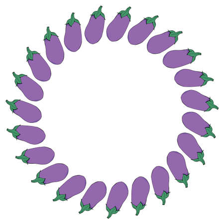 Round frame with colored eggplant. Isolated frame for your design.のイラスト素材