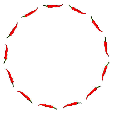 Round frame of little chili peppers on white background. Isolated frame for your design.のイラスト素材