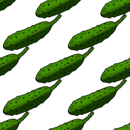 Fresh cucumbers on white background. Seamless background. Endless pattern. Vector image. Healthy food and diet.のイラスト素材