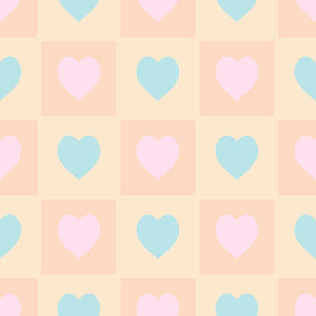 Seamless pattern with pink and blue hearts on beige background. Endless background for your design....
