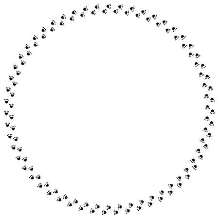 Round frame of black cat tracks. Isolated frame on white background for your design.のイラスト素材