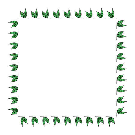 Square frame with little leaves. Isolated wreath on white background for your designのイラスト素材