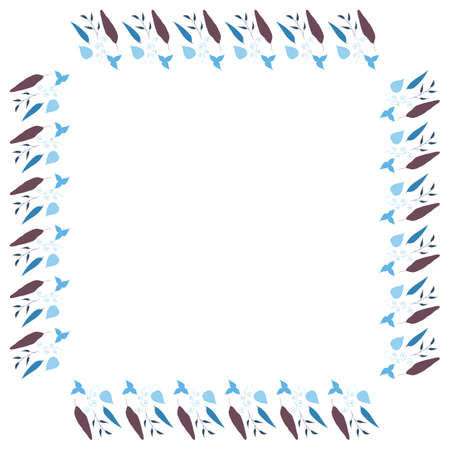Square frame of vertical blue leaves. Isolated nature frame on white background for your design.のイラスト素材