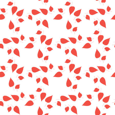 Seamless pattern with horizontal red leaves on white background. Endless background for your design.のイラスト素材