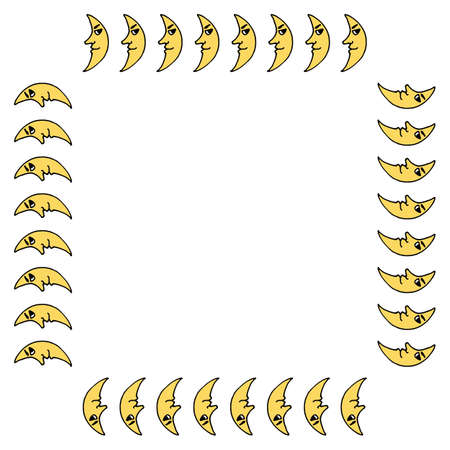 Square frame with yellow moon for Halloween. Vector image.のイラスト素材