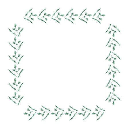 Square frame made of fir and pine branches. Vector on white for your designのイラスト素材